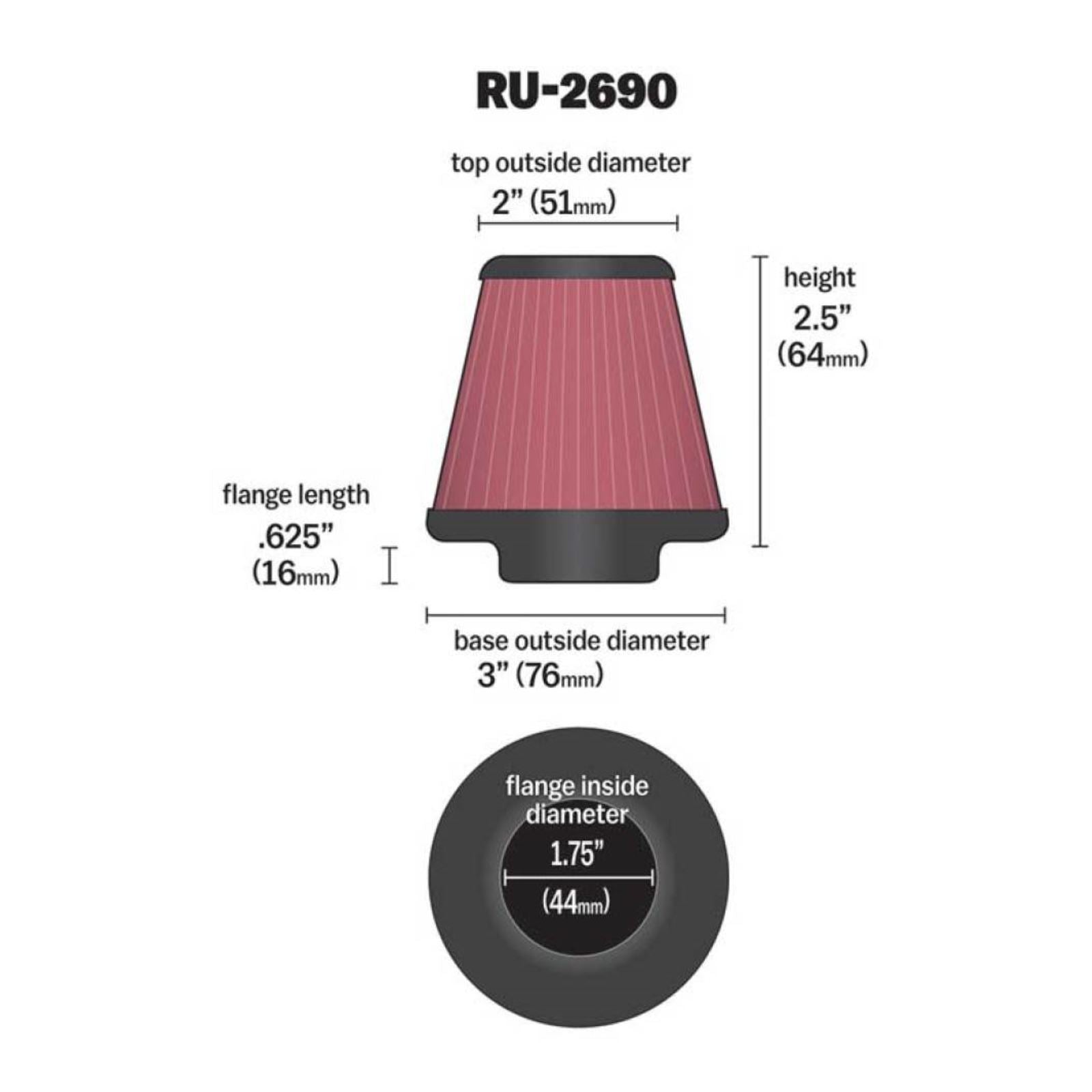 K&N Filters Universal Round Tapered Air Filters with Rubber End Cap [MPN: RU-2690]_1750812