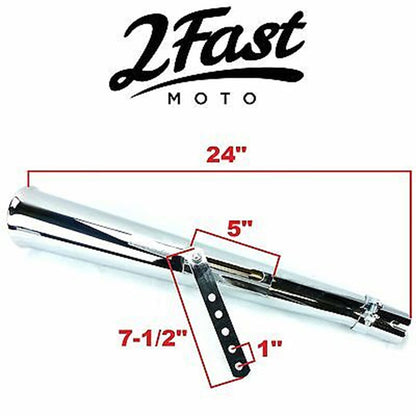 2FastMoto 24" Chrome Upswept Left Side Megaphone Muffler Cafe Racer [MPN: 2fm-80-84015]_665661