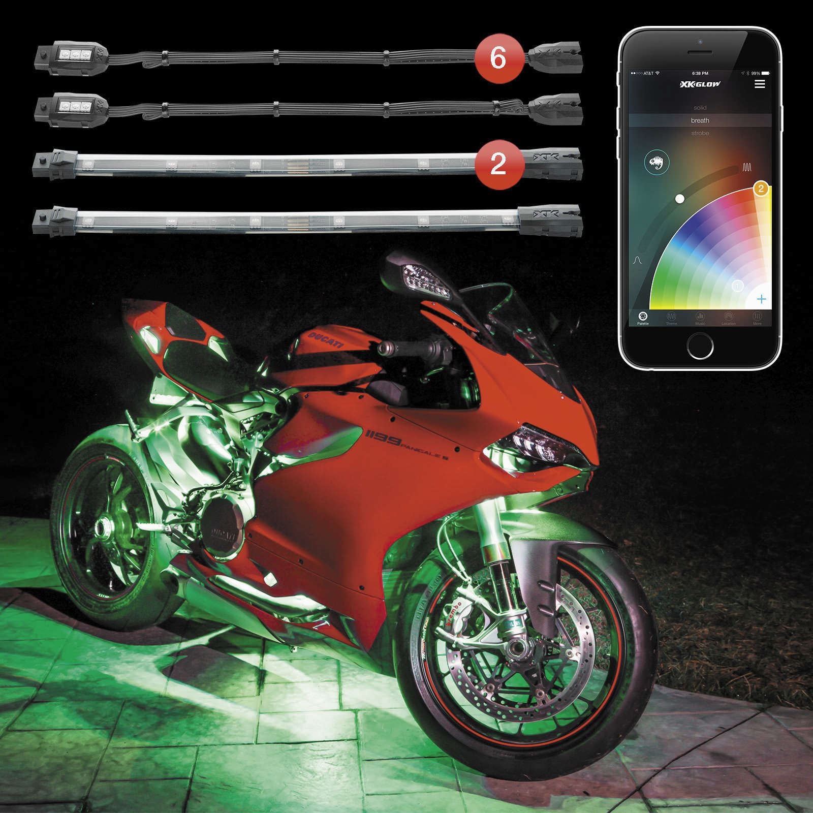 XKGlow App Controlled Mini Accent Light Kit - 6 Pod - 12-Piece KS-MOTO-MINI_105716