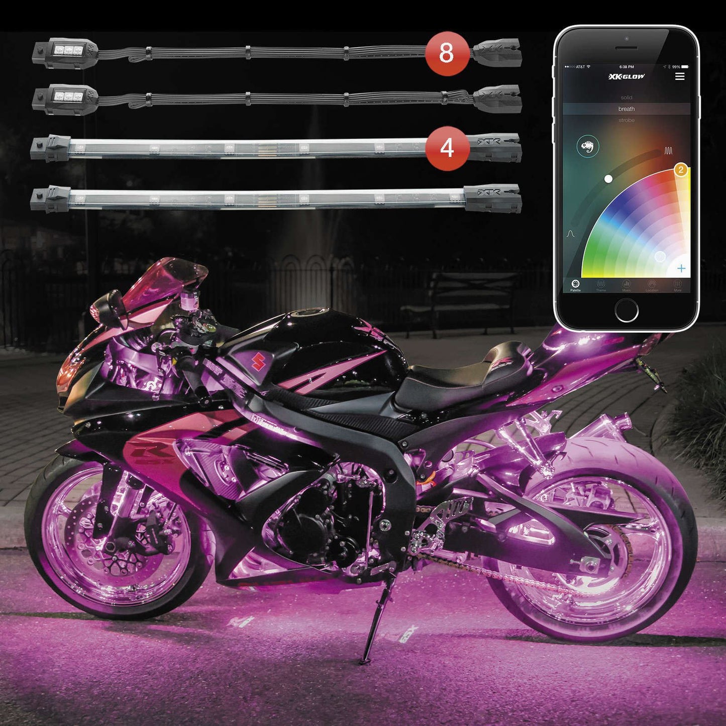 XKGlow App Controlled Standard Accent Light Kit - 8 Pod - 26-Piece KS-MOTO-STANDARD_105720