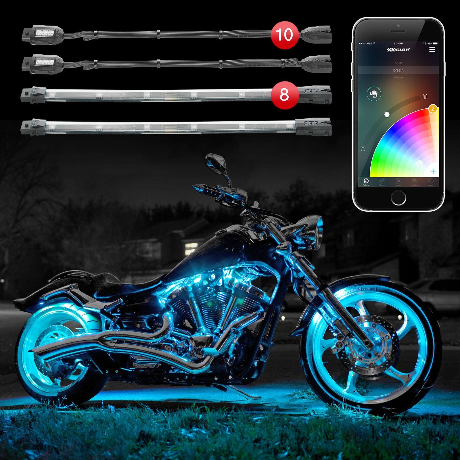 XKGlow App Controlled Advanced Accent Light Kit - 10 Pod - 8-Piece KS-MOTO-ADVANCE_1007326