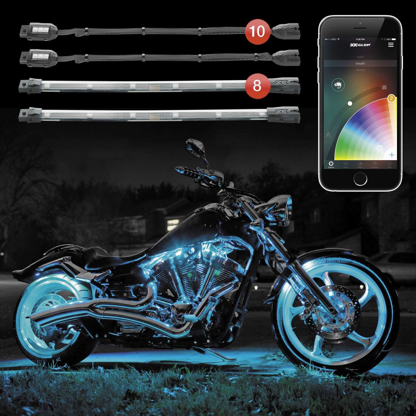 XKGlow App Controlled Advanced Accent Light Kit - 10 Pod - 8-Piece KS-MOTO-ADVANCE_105722