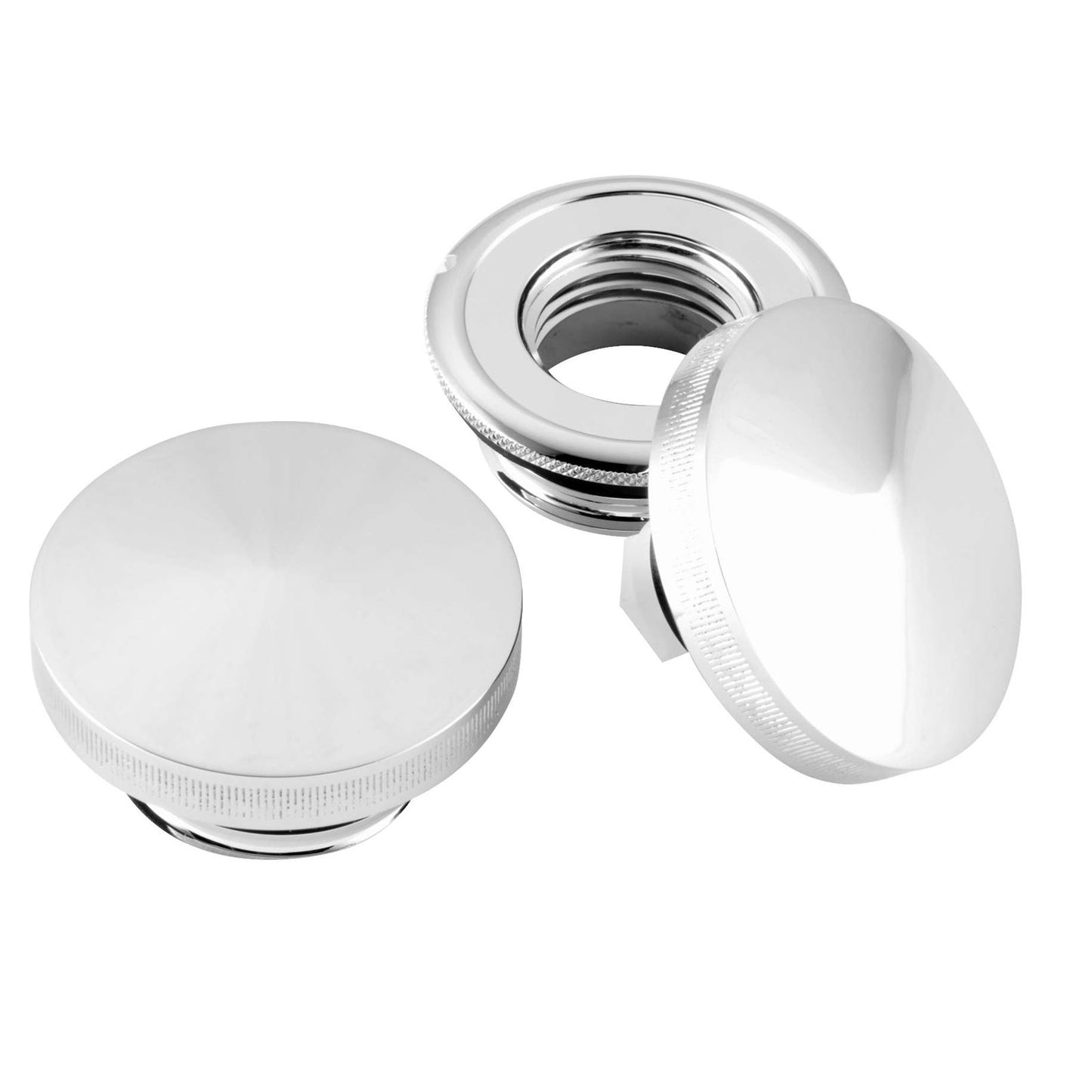 Biker's Choice Pointed Vented Cap with Check Valve & Non-Vented Cap Set - Chrome 012156_105964