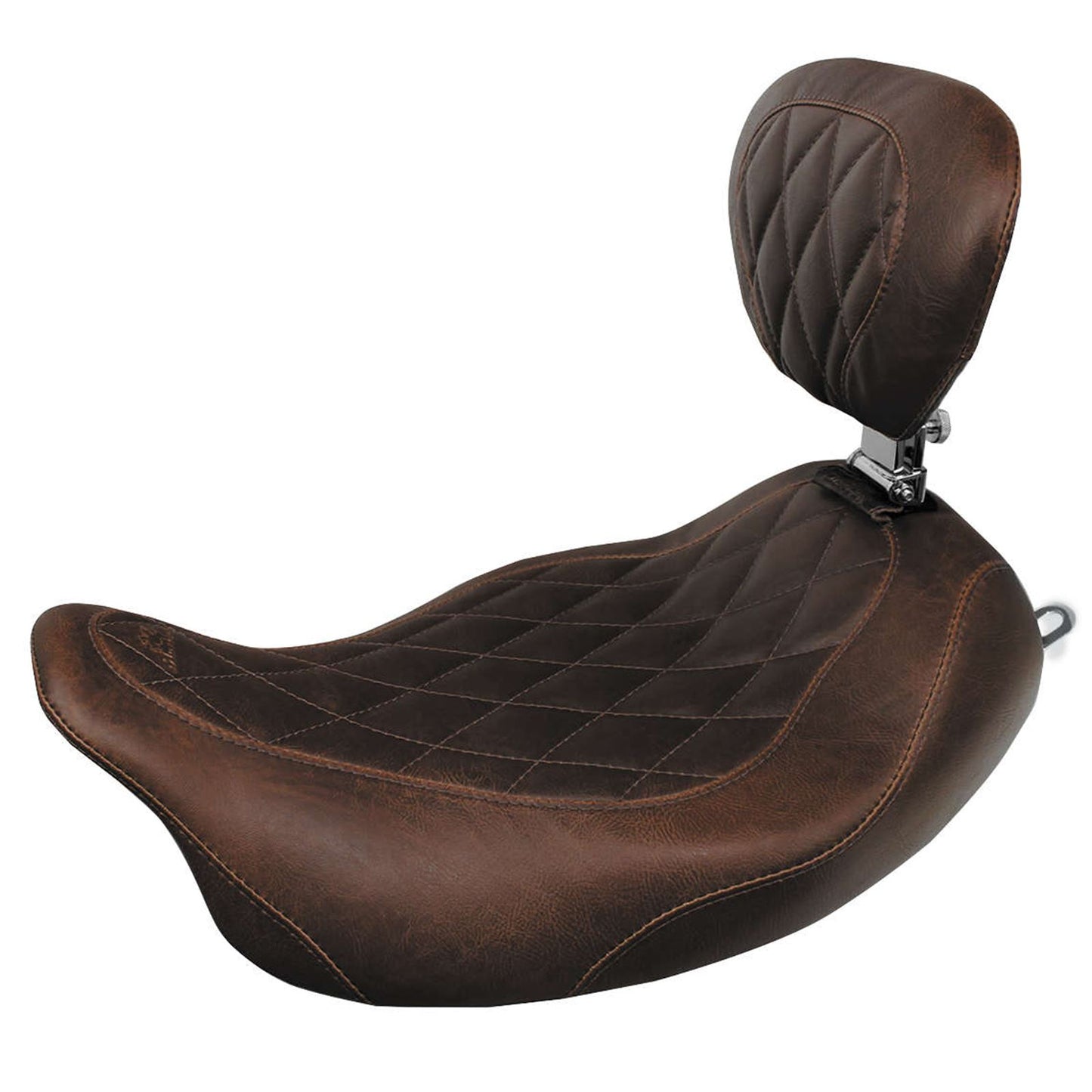 Mustang Motorcycle Products Diamond Stitch Wide Tripper Solo Seat with Backrest - Distressed Brown 79811_107671