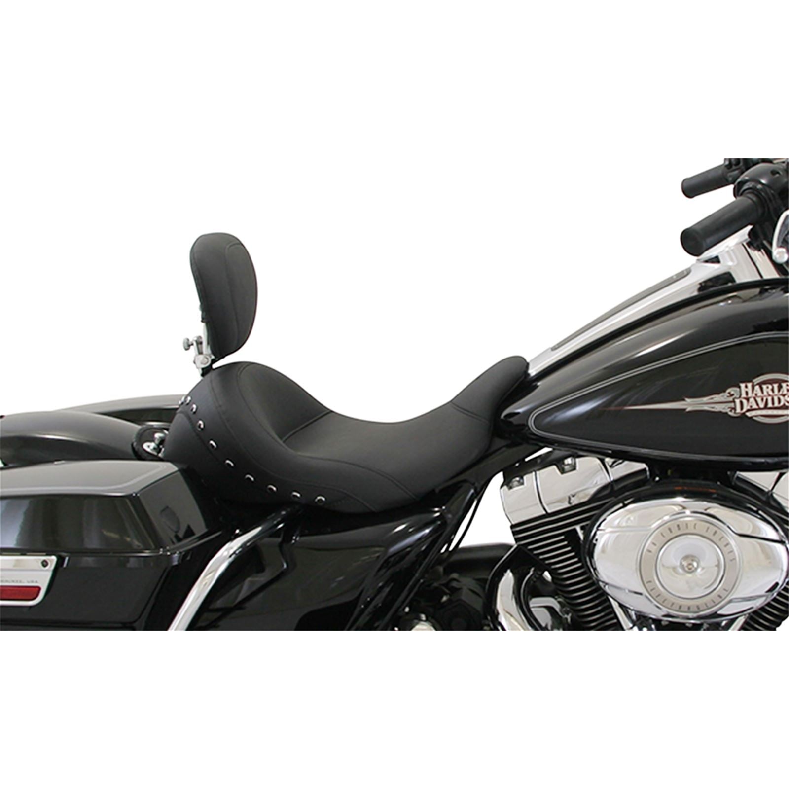 Mustang Motorcycle Products Lowdown Vintage Seat with Driver Backrest - Black Studded 79912_447400