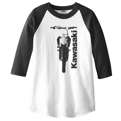 Factory Effex Kawasaki Bike Youth Baseball Shirt - Black/White - Small 21-83110_117165