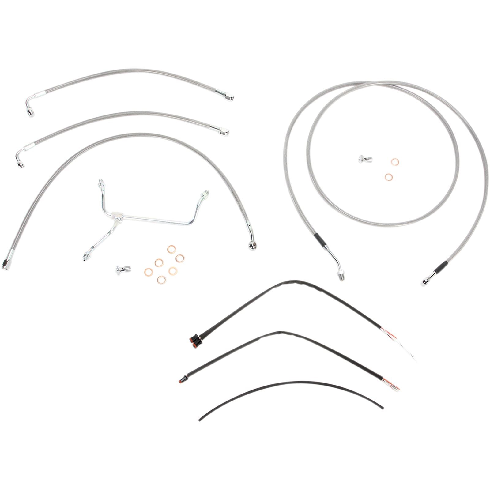 Burly Brand Complete SS Braided Cable/Brake Line Kit for 13" Ape Hanger Handlebars B30-1117_357385