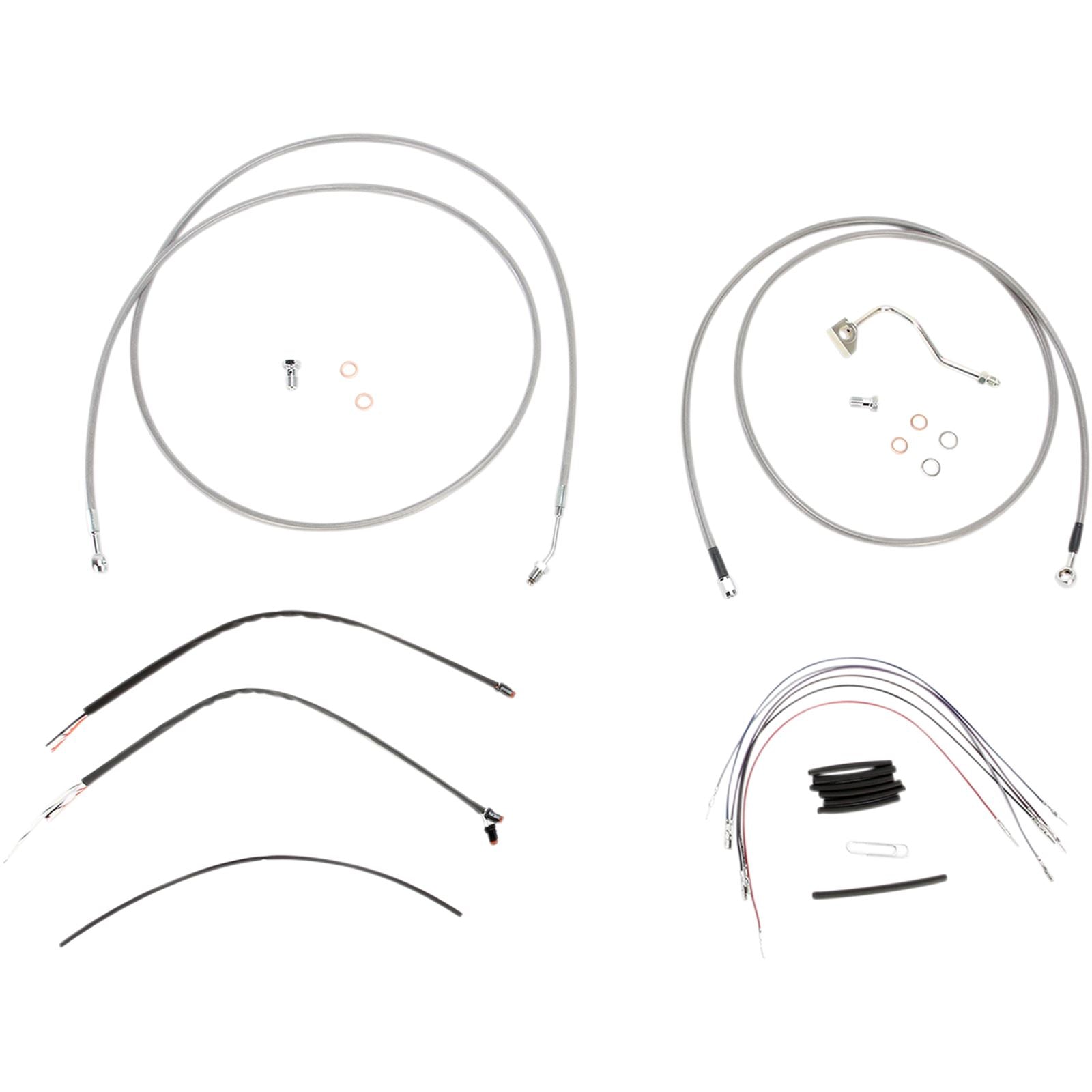 Burly Brand Complete SS Braided Cable/Brake Line Kit for 15" Ape Hanger Handlebars B30-1120_357389