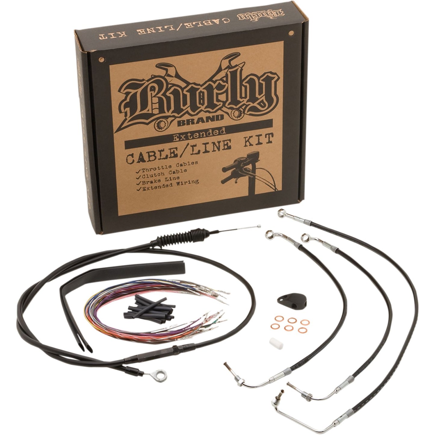 Burly Brand Complete Black Vinyl Cable/Brake Line Kit For 13" Ape Hanger Handlebars B30-1113_357380