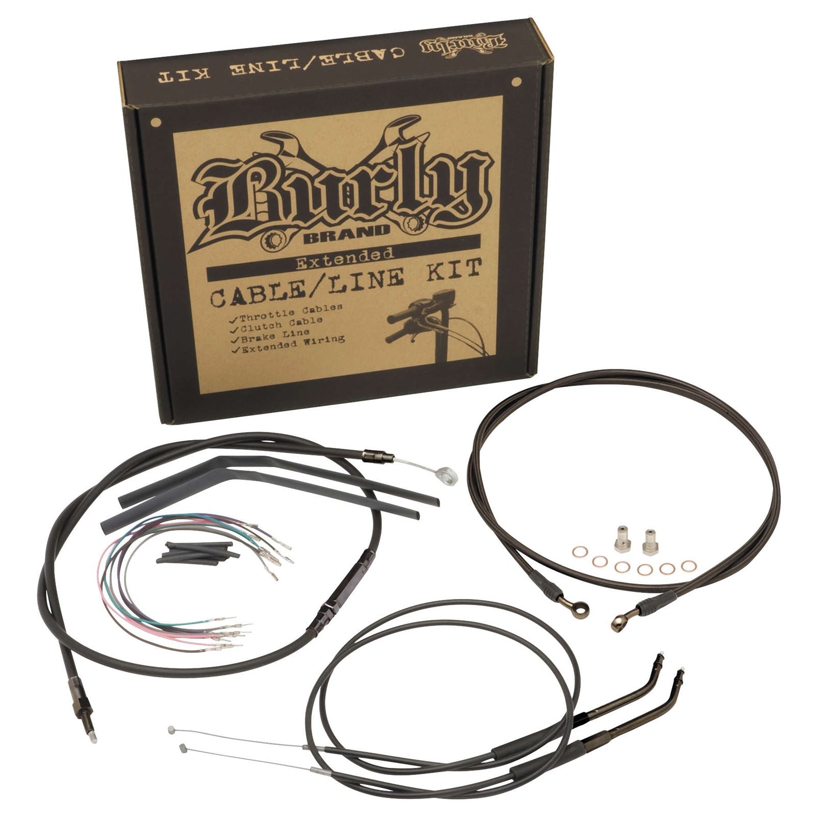 Burly Brand Complete Black Vinyl Handlebar Cable/Brake Line Kit For 12" Ape Hanger Handlebars B30-1008_123488