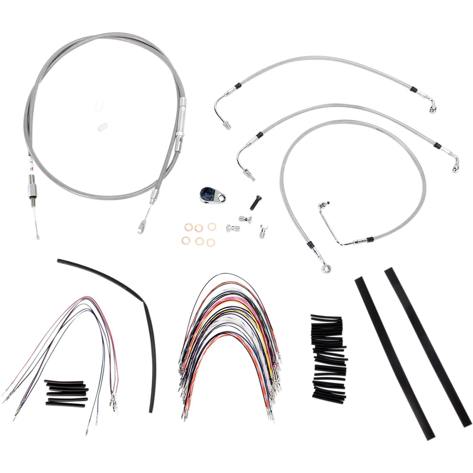 Burly Brand Complete Stainless Braided Handlebar Cable/Brake Line Kit For 14" B30-1091_357355