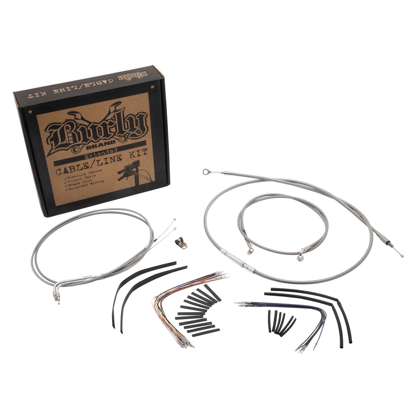 Burly Brand Complete Stainless Braided Handlebar Cable/Brake Line Kit For 14" B30-1091_123497