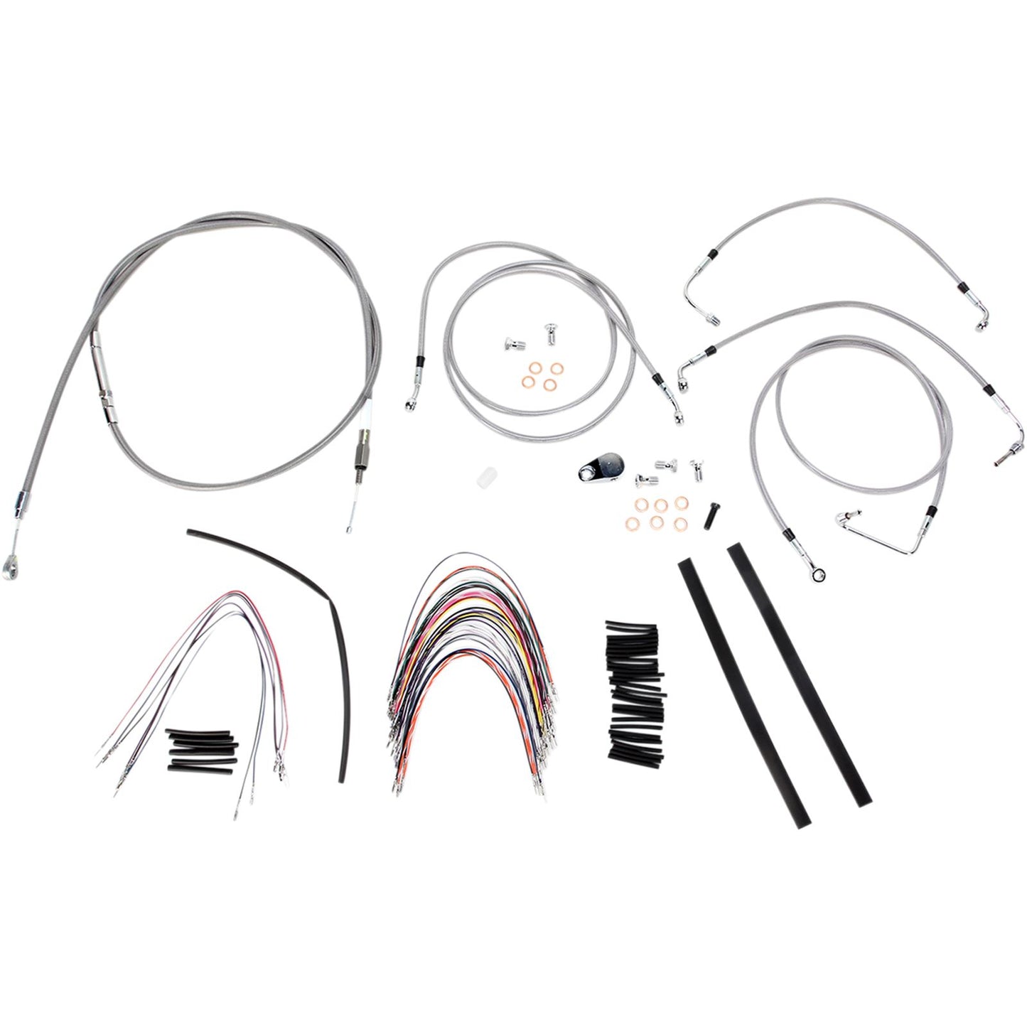 Burly Brand Complete SS Braided Cable/Brake Line Kit for 14" Ape Hanger Handlebars B30-1094_357358