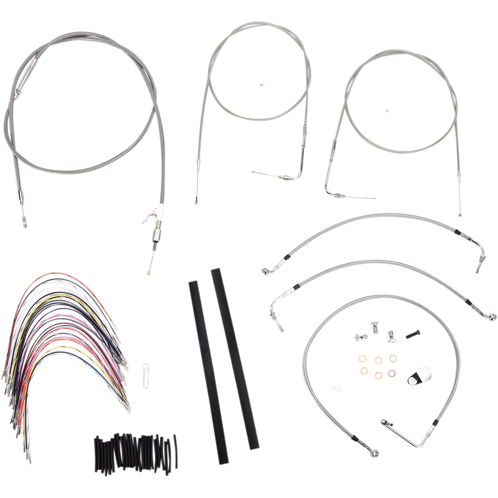 Burly Brand Complete Stainless Cable/Brake Line Kit for 14" Ape Hanger Handlebars B30-1076_357343