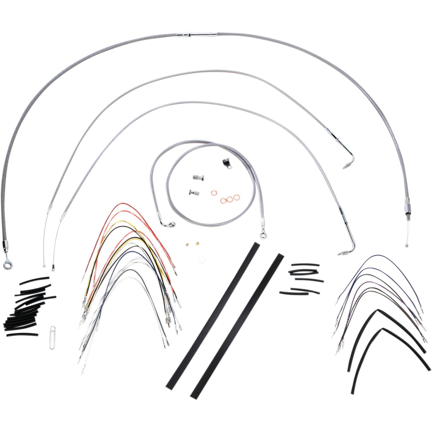 Burly Brand Complete Stainless Braided Handlebar Cable/Brake Line Kit For 14" B30-1050_357327