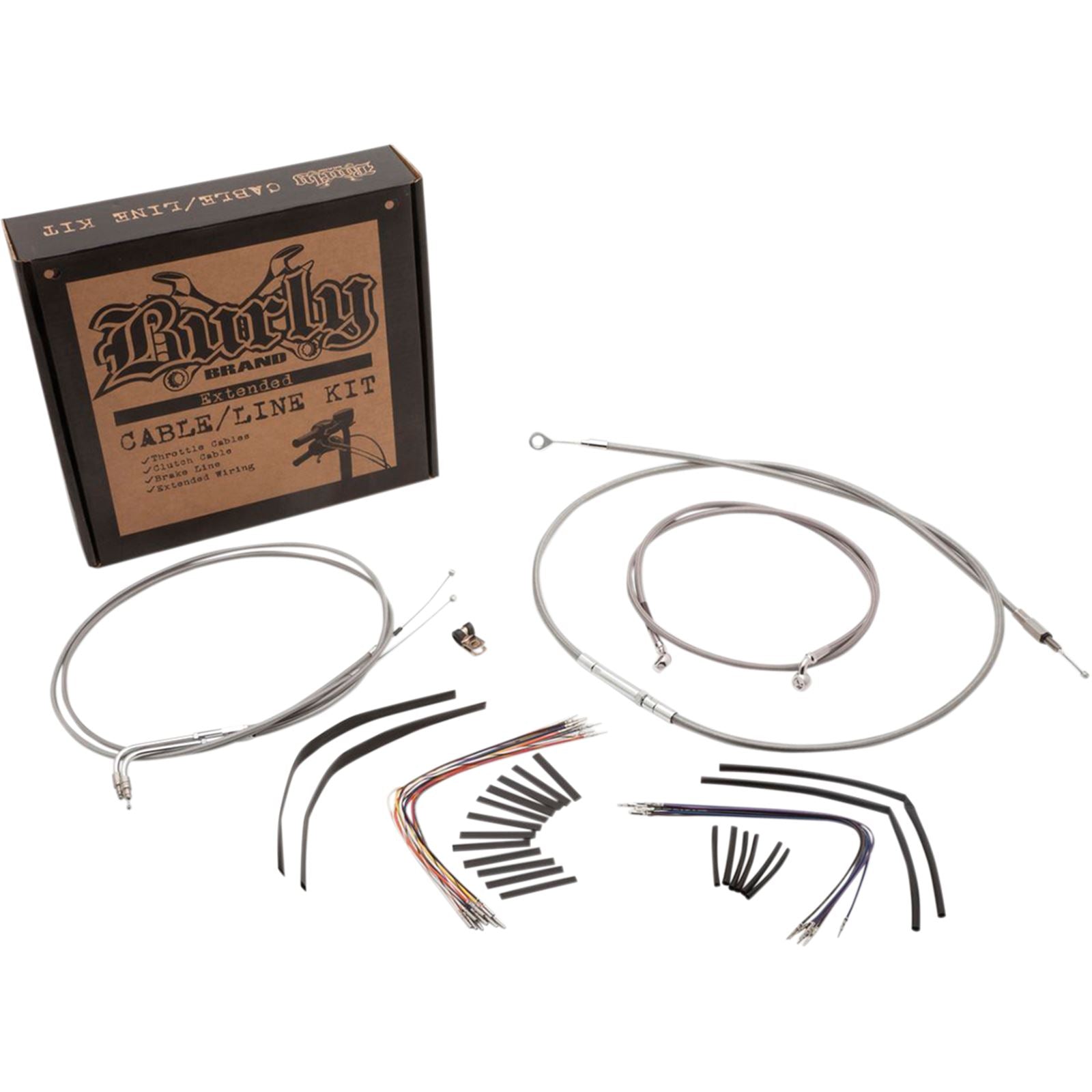 Burly Brand Complete Stainless Braided Handlebar Cable/Brake Line Kit For 14" B30-1049_357326