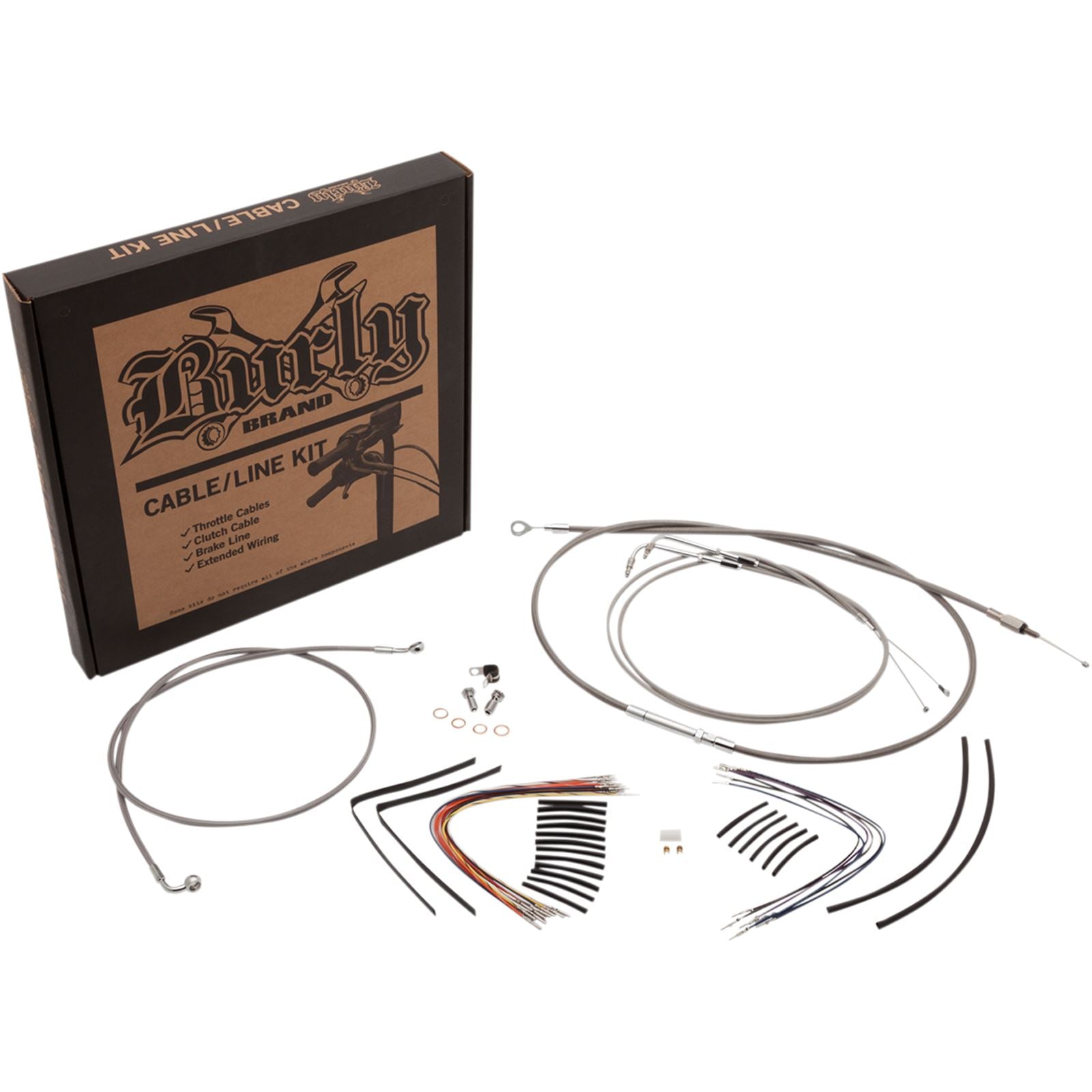 Burly Brand Stainless Braided Handlebar Cable/Brake Line Kit - 14" Ape Hanger B30-1127_357395