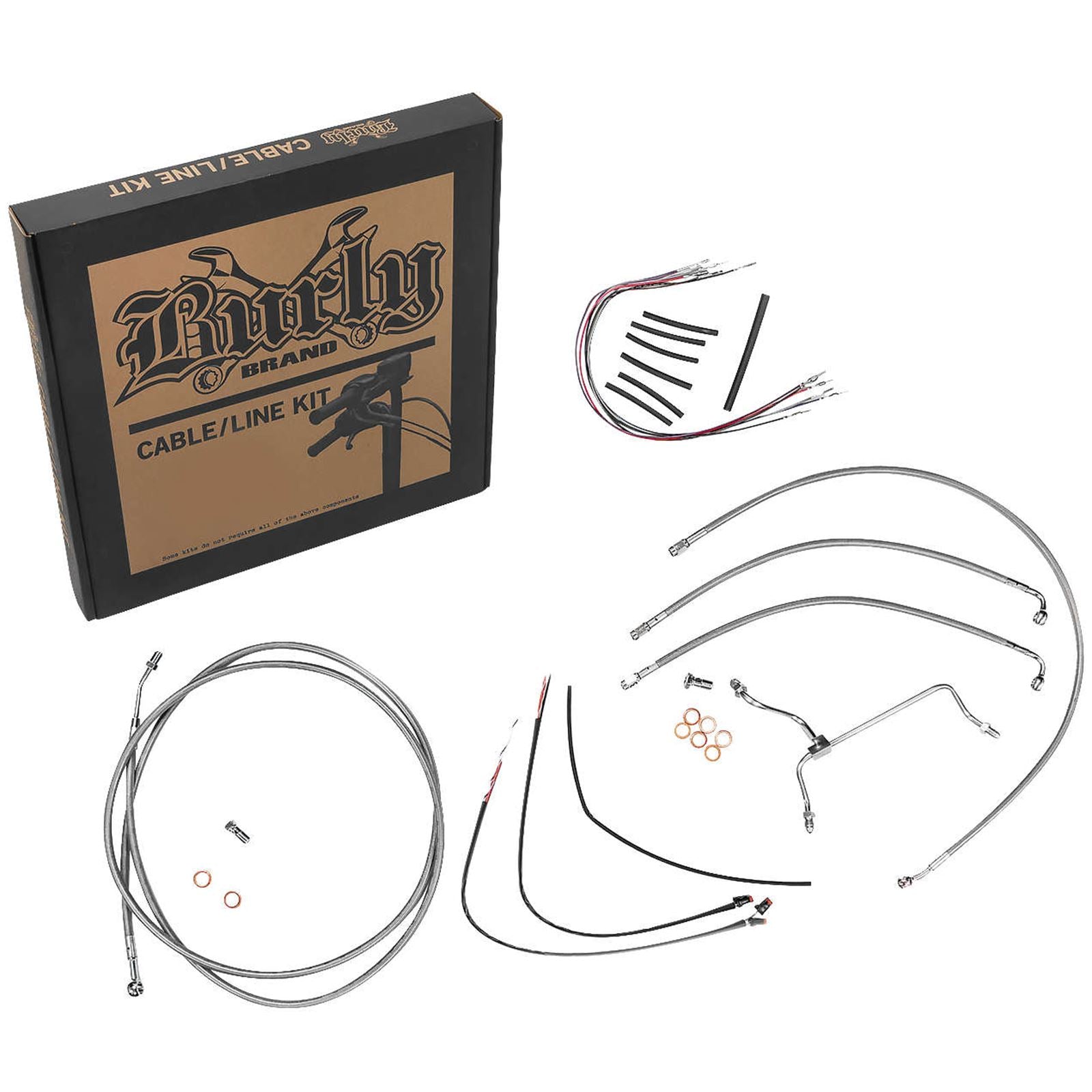 Burly Brand Complete SS Braided Cable/Brake Line Kit for 14" Ape Hanger Handlebars B30-1152_123517