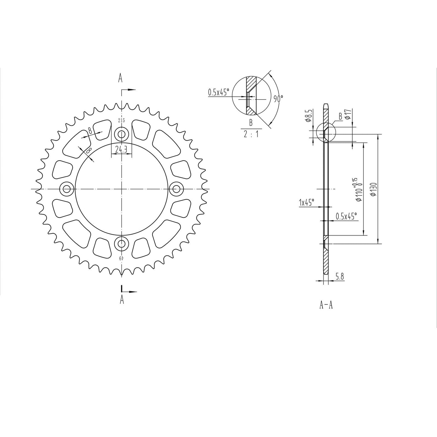 BikeMaster Rear Sprocket 420 - 49-Tooth 220 215 49_129872