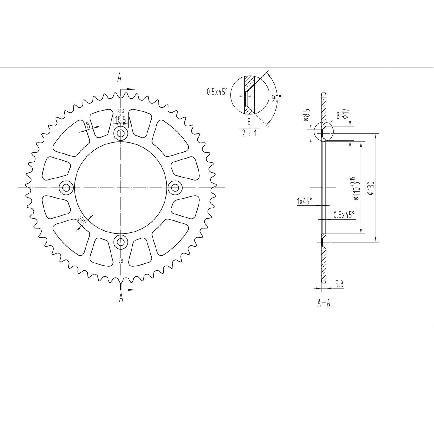 BikeMaster Rear Sprocket 420 - 55-Tooth 220 215 55_129875