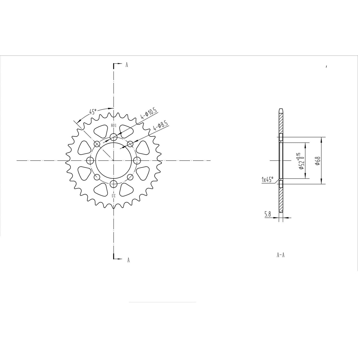 BikeMaster Rear Sprocket 420 - 33-Tooth 220 801 33_129900