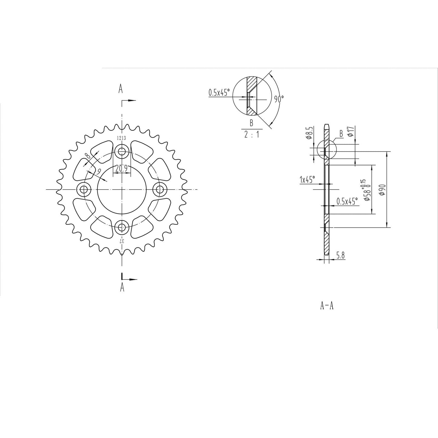 BikeMaster Rear Sprocket 420 - 37-Tooth 221 213 37_129915