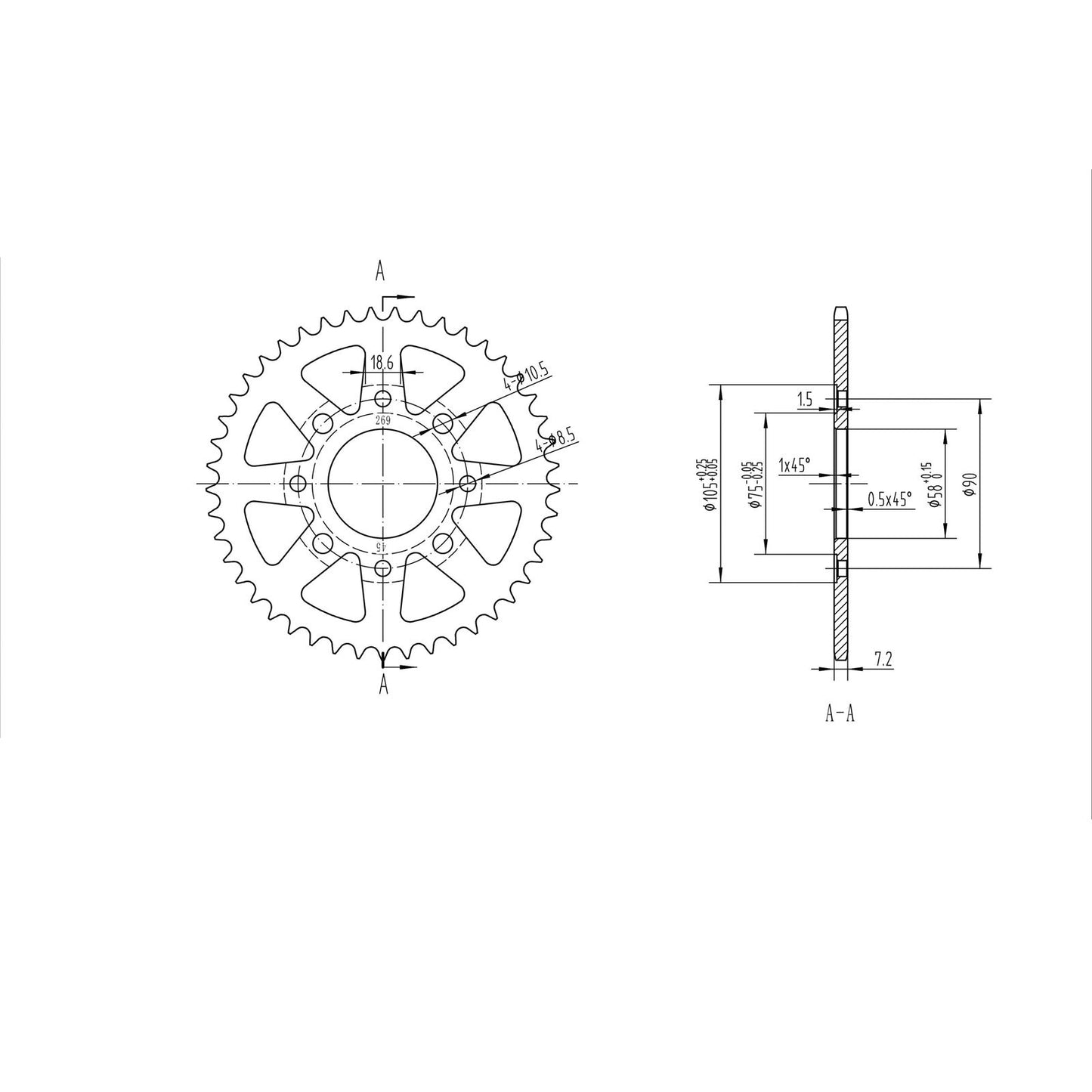 BikeMaster Rear Sprocket 428 - 45-Tooth 230 269 45_129929