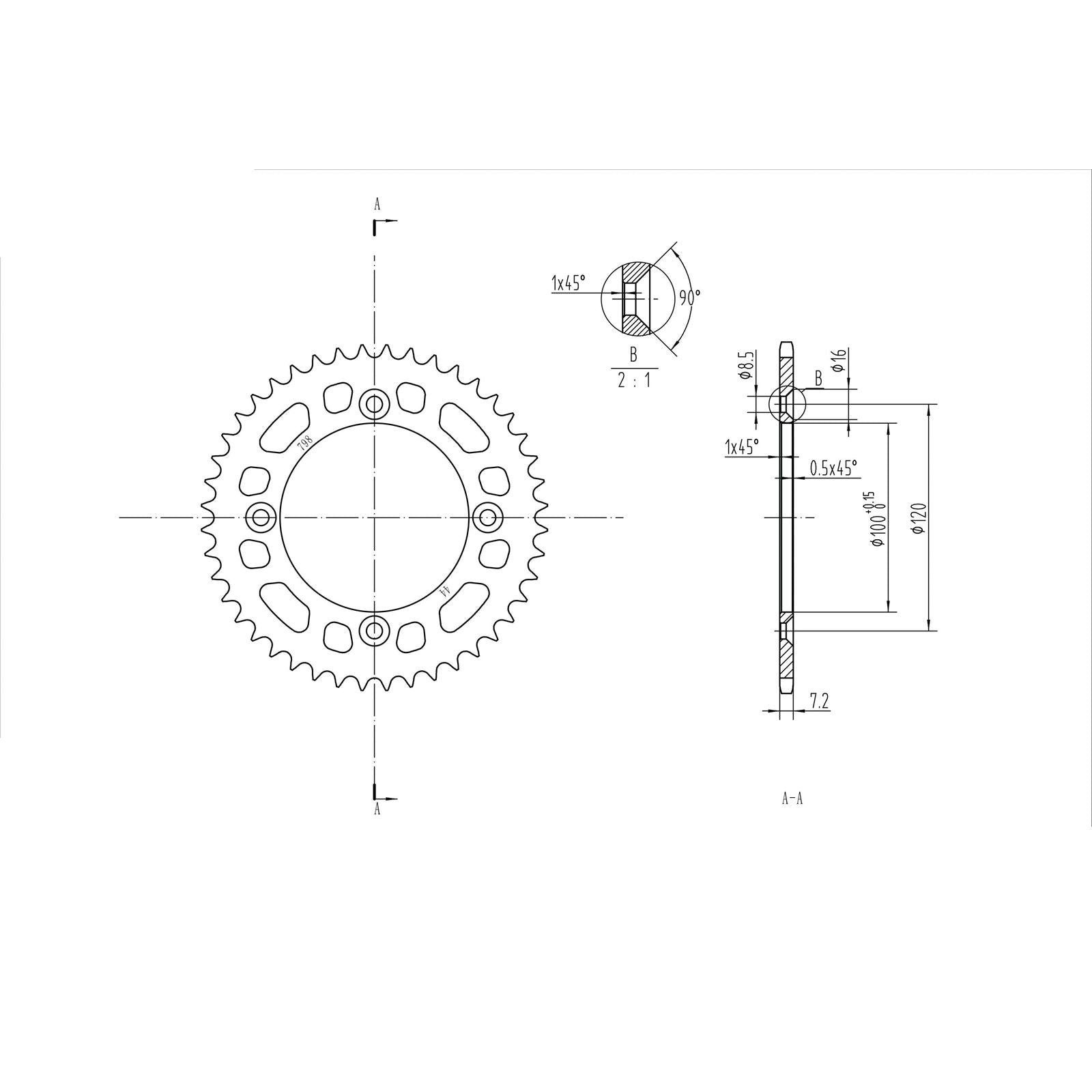 BikeMaster Rear Sprocket 428 - 44-Tooth 230 798 44_129946