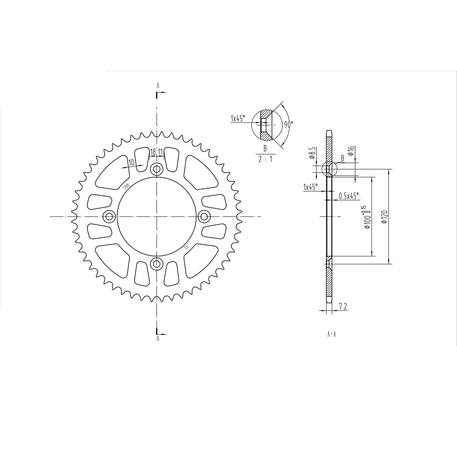 BikeMaster Rear Sprocket 428 - 52-Tooth 230 798 52_129951