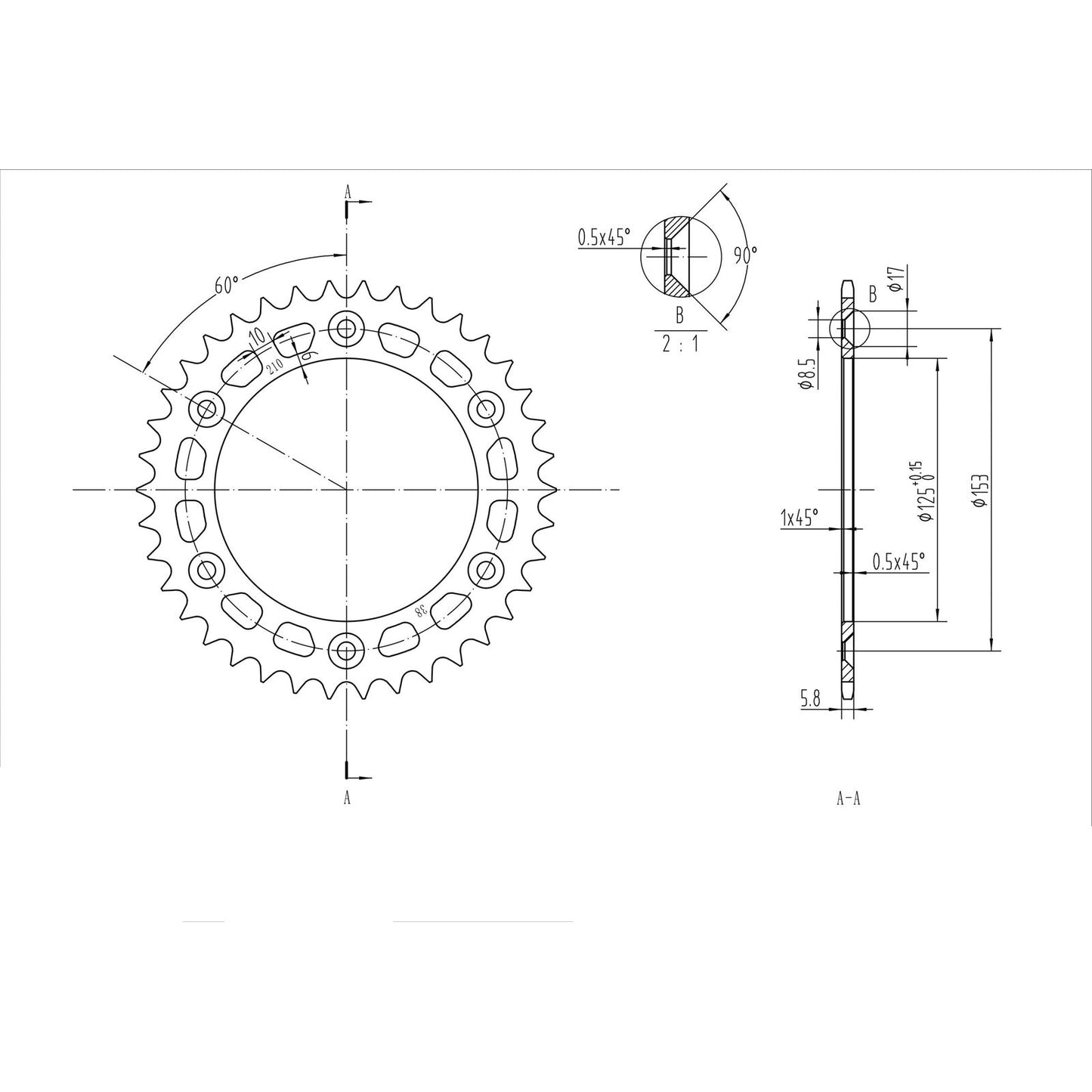 BikeMaster Rear Sprocket 520 - 38-Tooth 240 210 38_130003