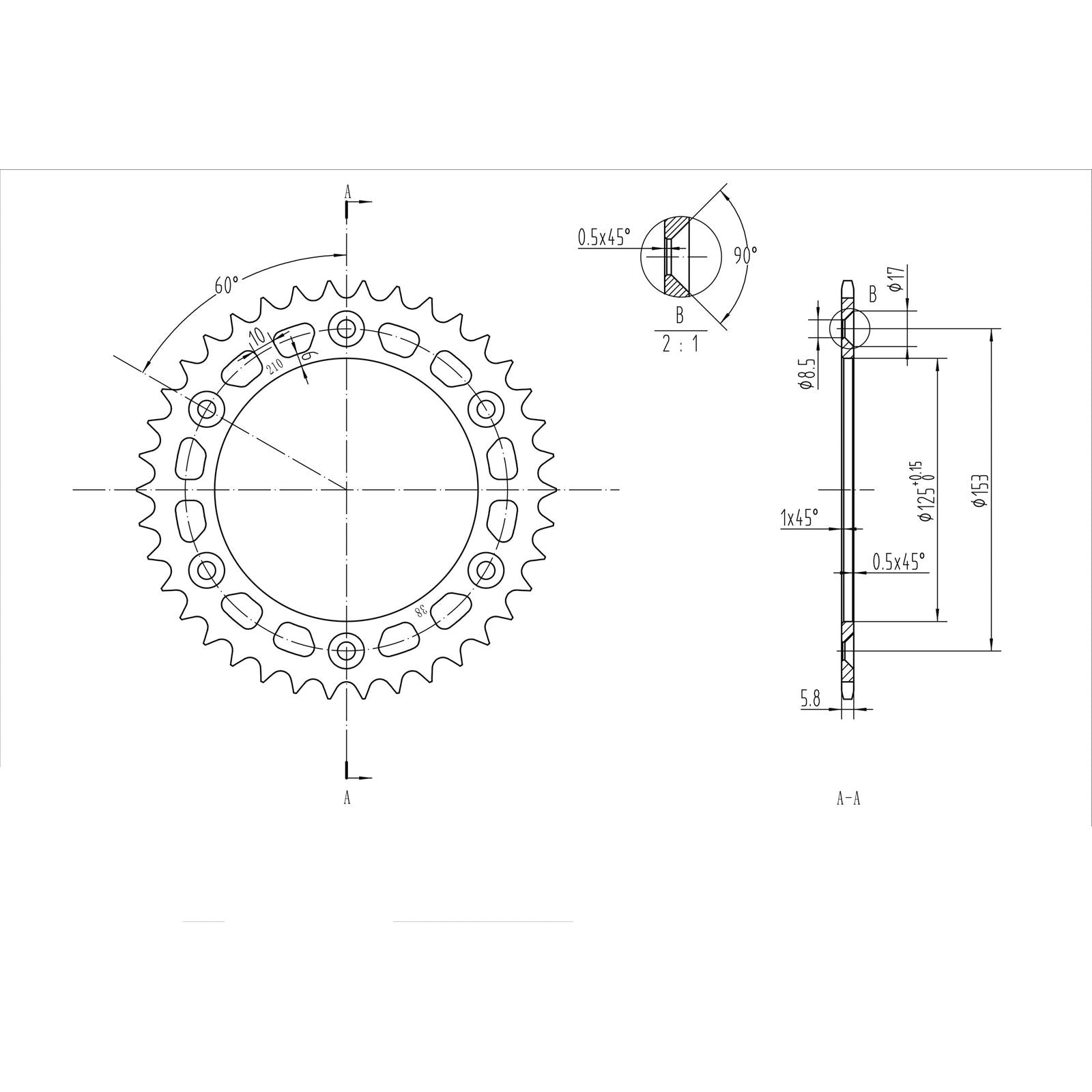 BikeMaster Rear Sprocket 520 - 38-Tooth 240 210 38_130003