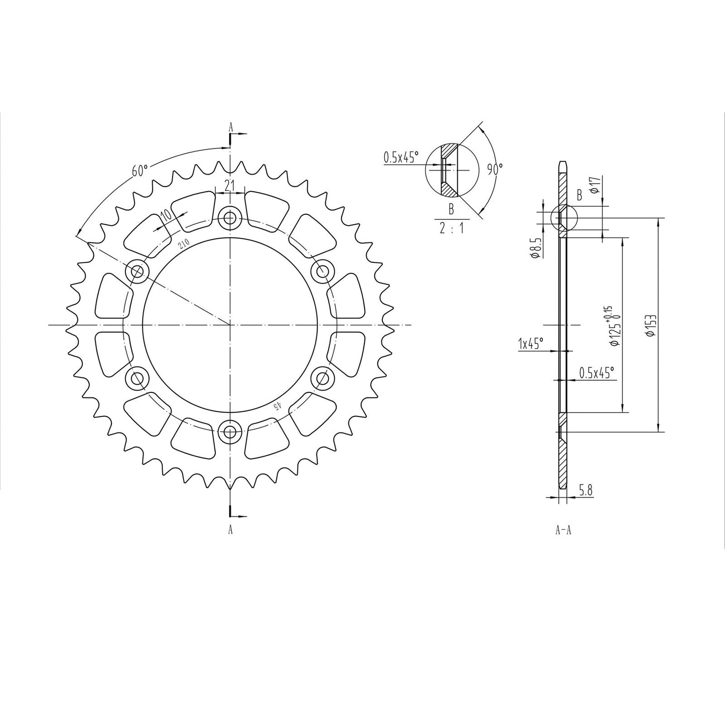 BikeMaster Rear Sprocket 520 - 45-Tooth 240 210 45_130008