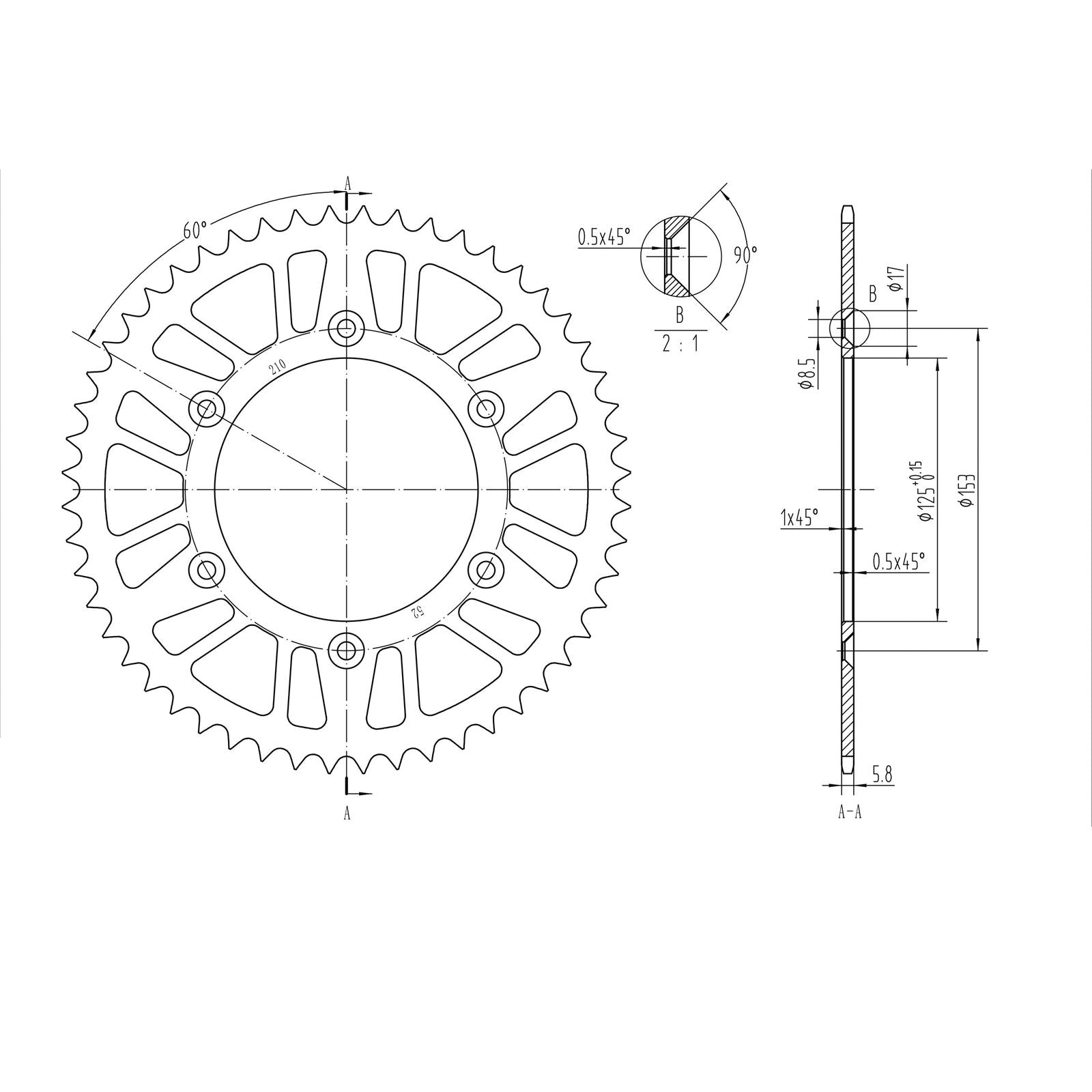 BikeMaster Rear Sprocket 520 - 52-Tooth 240 210 52_130015