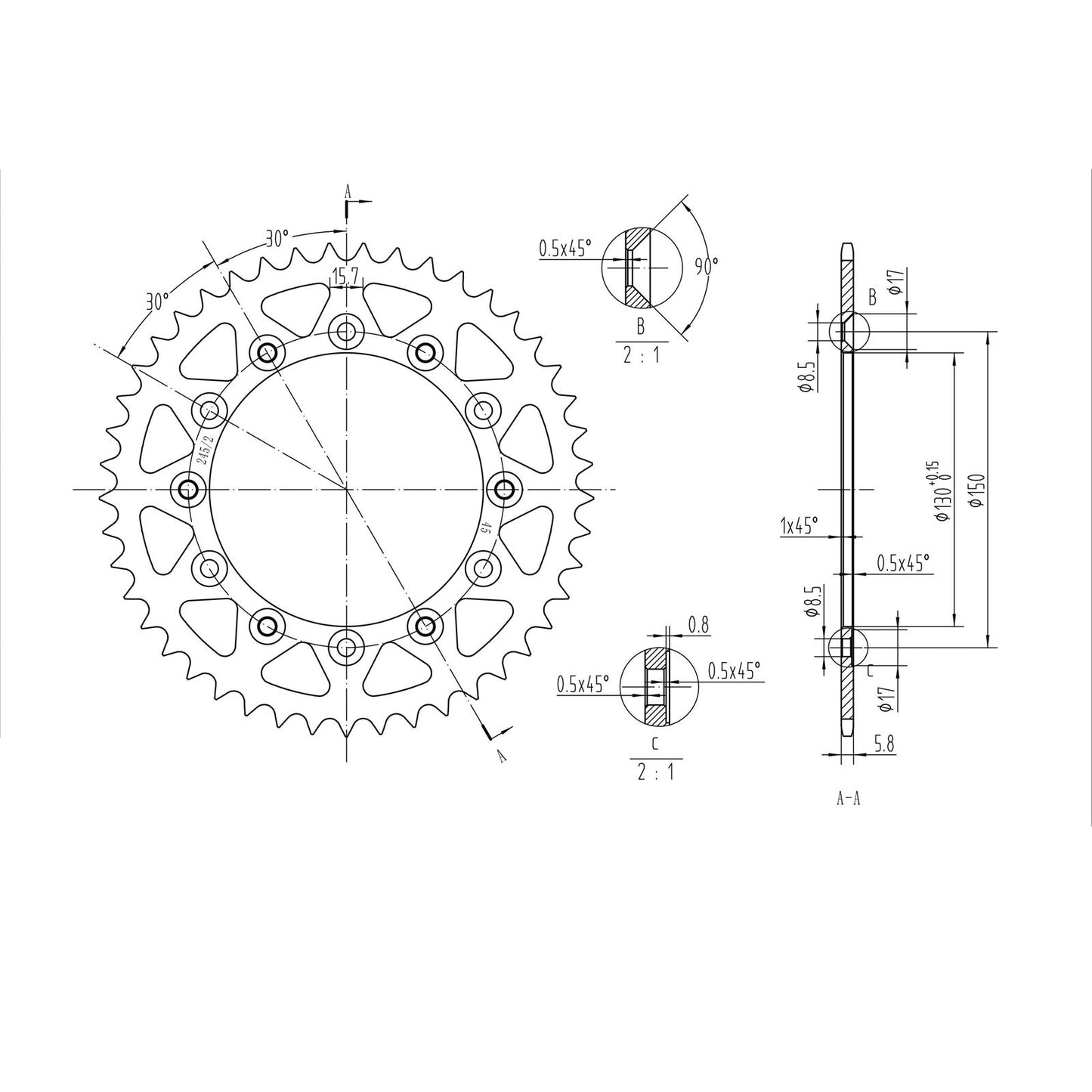 BikeMaster Rear Sprocket 520 - 45-Tooth 240 245/2 45_130026