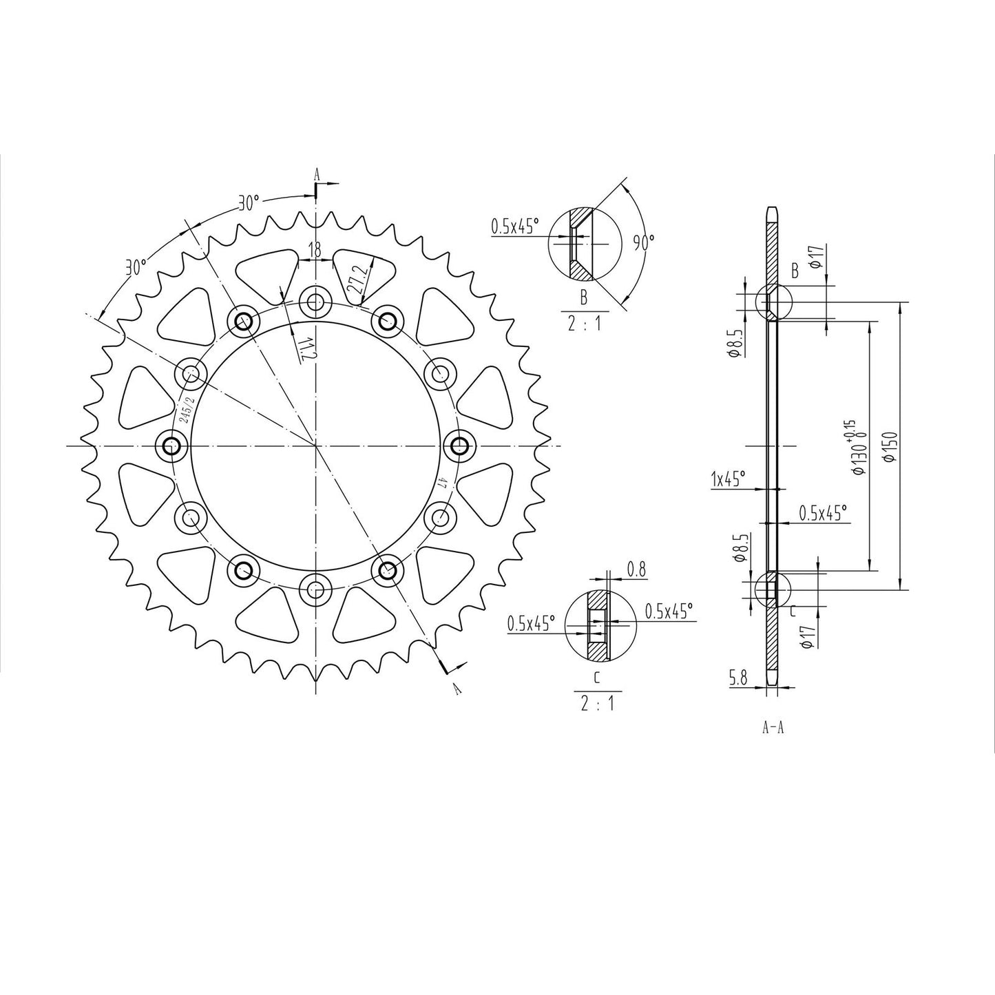 BikeMaster Rear Sprocket 520 - 47-Tooth 240 245/2 47_130028