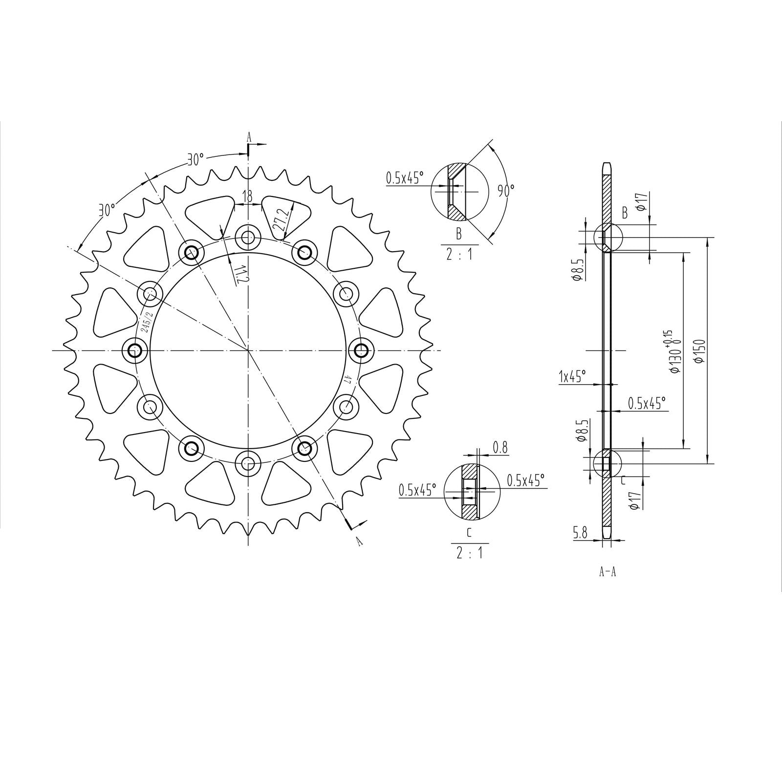 BikeMaster Rear Sprocket 520 - 47-Tooth 240 245/2 47_130028