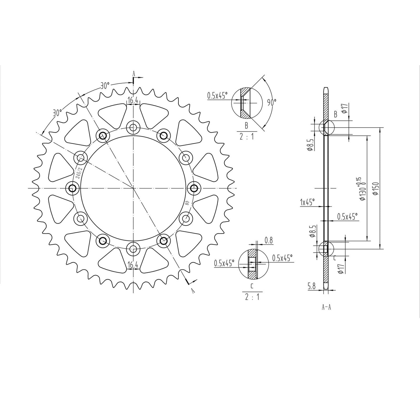 BikeMaster Rear Sprocket 520 - 48-Tooth 240 245/2 48_130029
