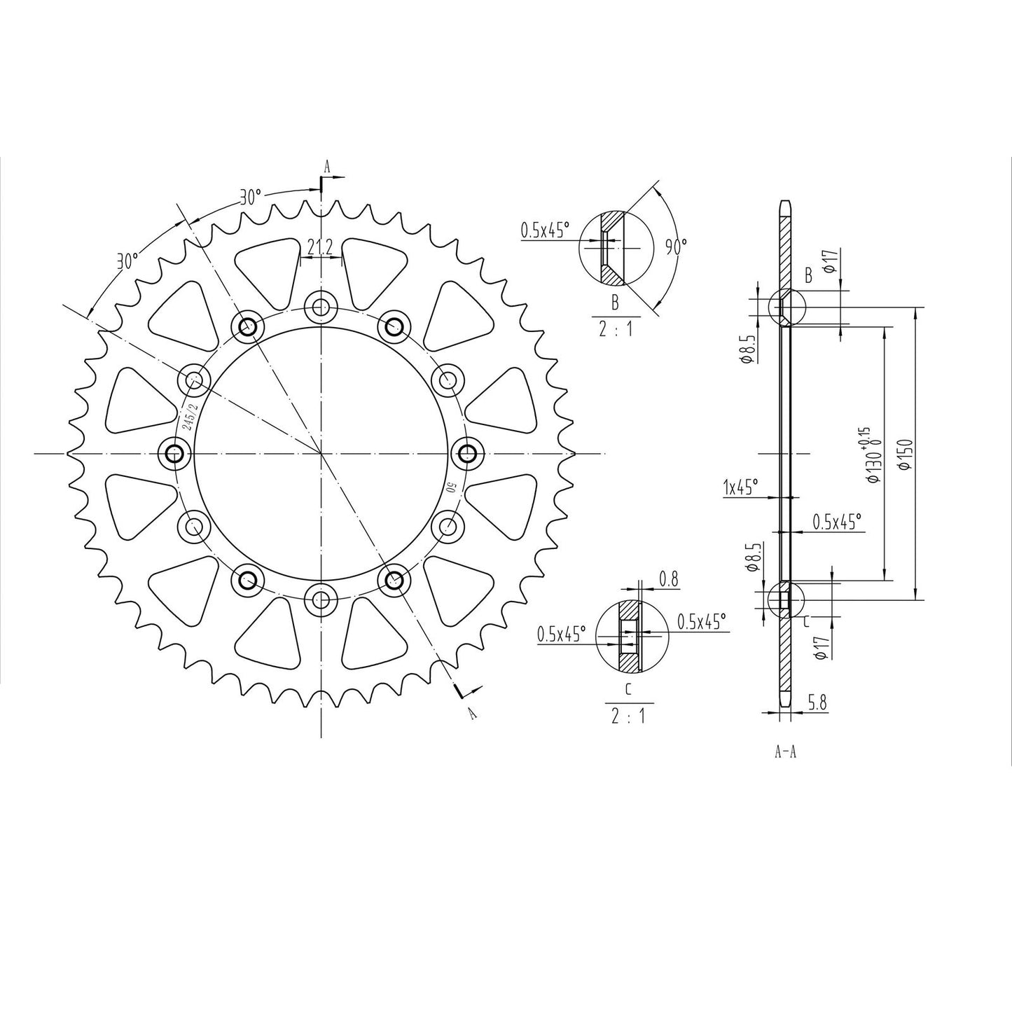 BikeMaster Rear Sprocket 520 - 50-Tooth 240 245/2 50_130031