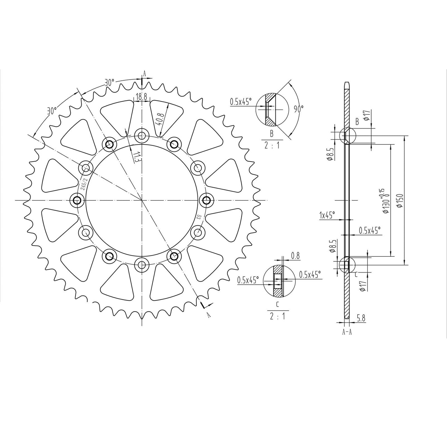 BikeMaster Rear Sprocket 520 - 53-Tooth 240 245/2 53_130034