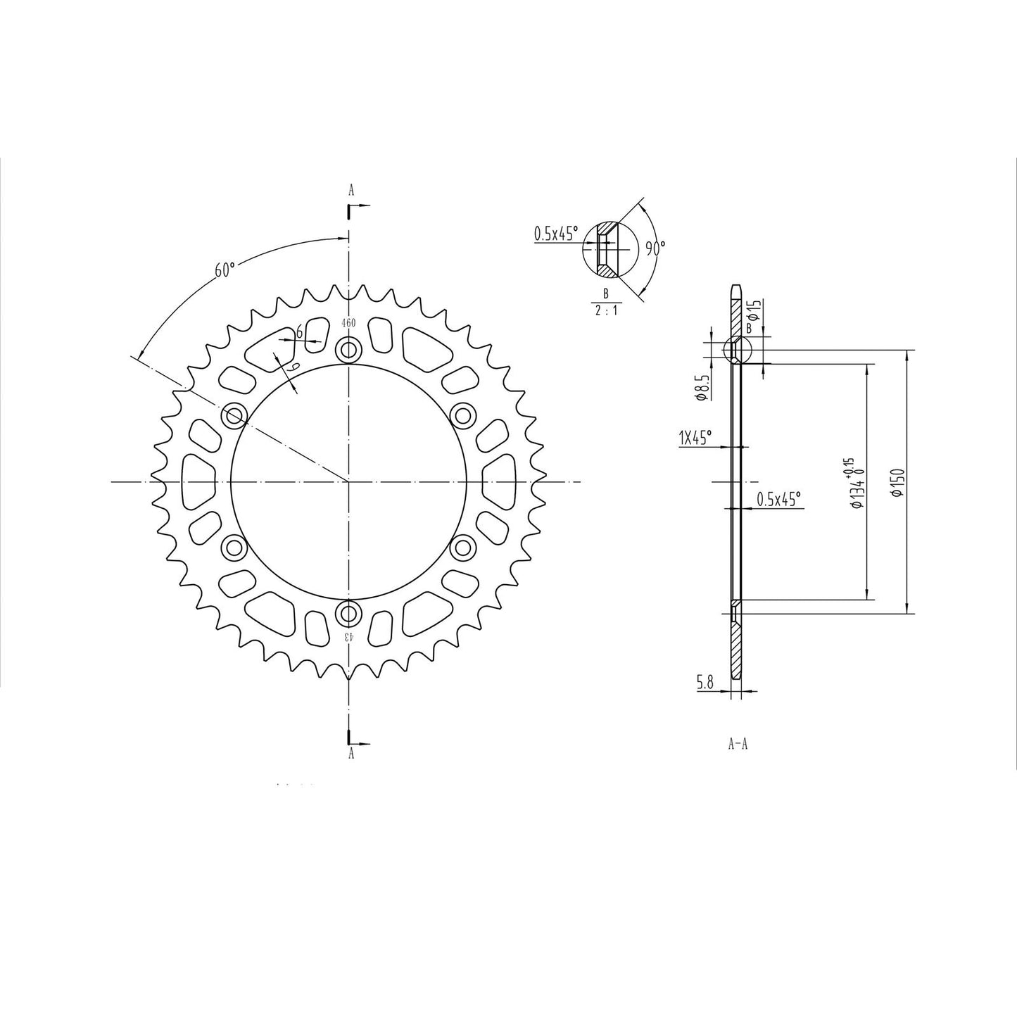 BikeMaster Rear Sprocket 520 - 43-Tooth 240 460 43_130061
