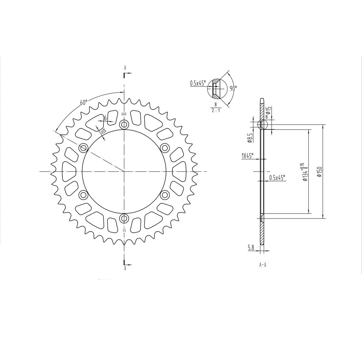 BikeMaster Rear Sprocket 520 - 45-Tooth 240 460 45_130062
