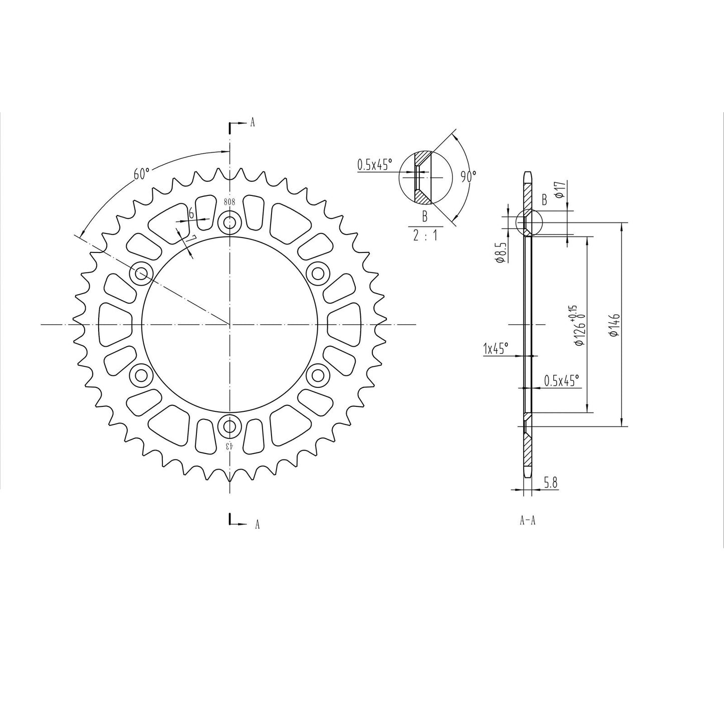 BikeMaster Rear Sprocket 520 - 43-Tooth 240 808 43_130104