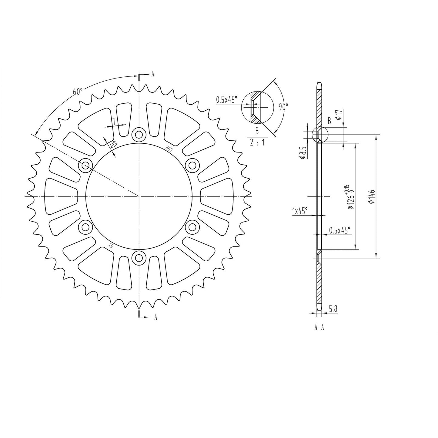 BikeMaster Rear Sprocket 520 - 51-Tooth 240 808 51_130113