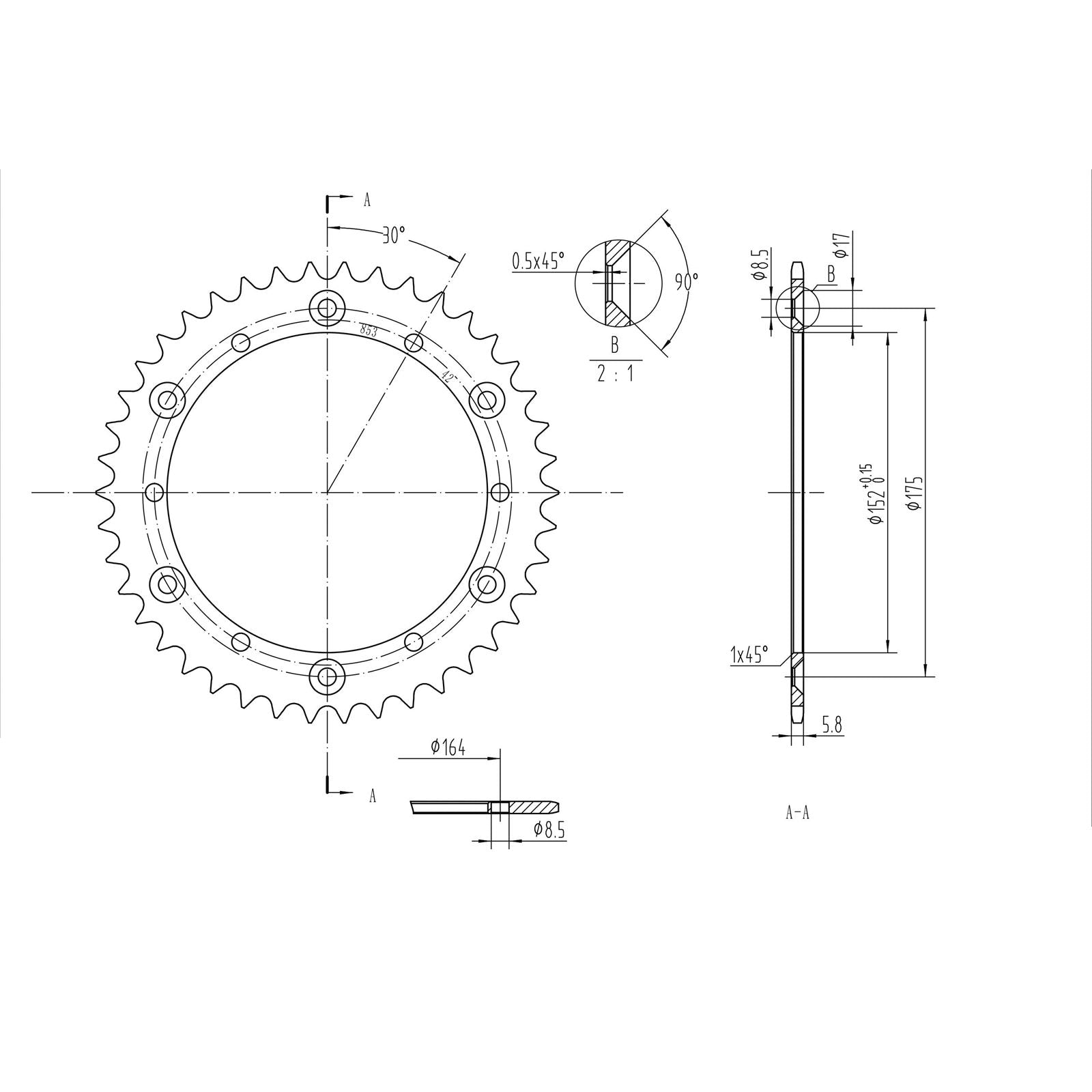 BikeMaster Rear Sprocket 520 - 42-Tooth 240 853 42_130140