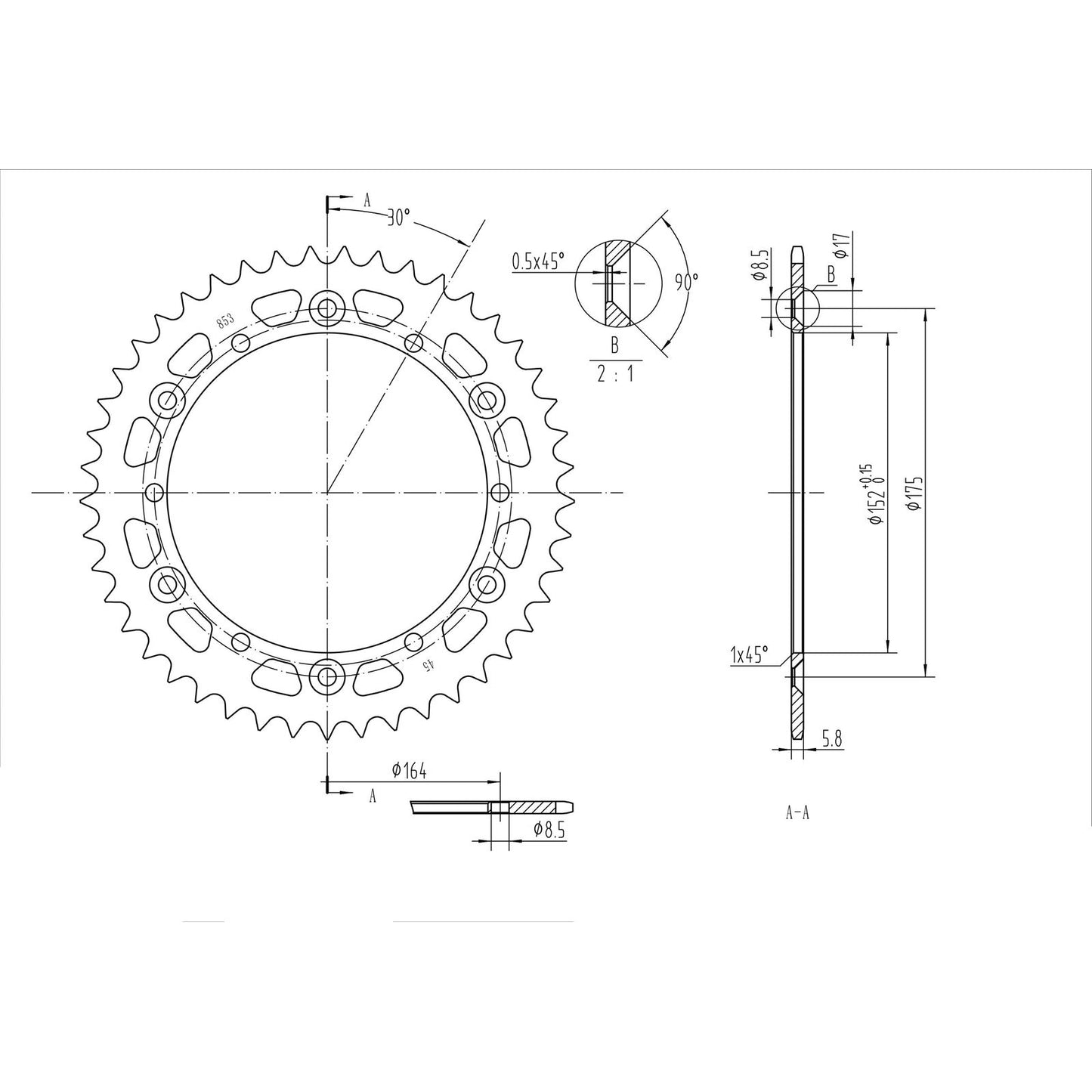 BikeMaster Rear Sprocket 520 - 45-Tooth 240 853 45_130144