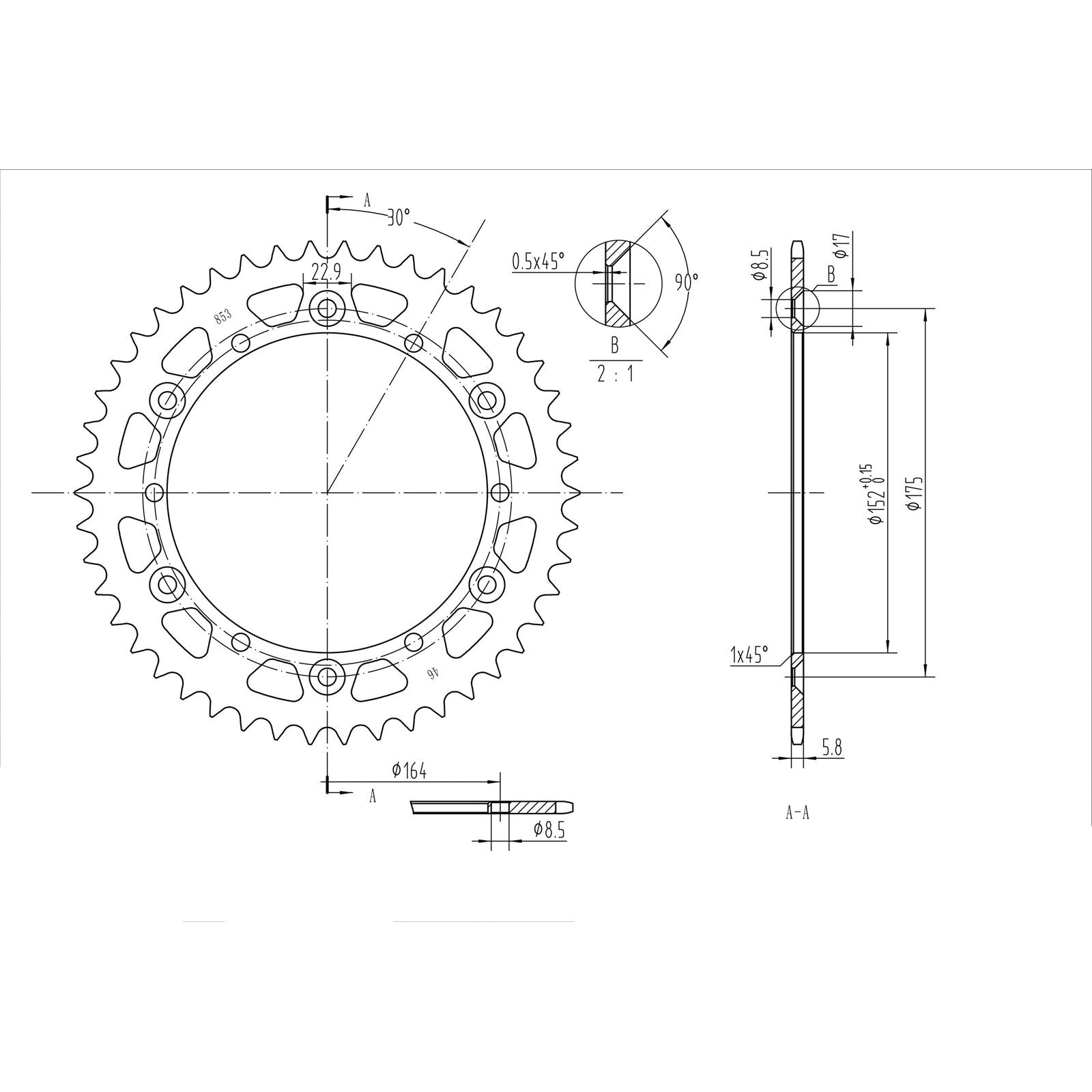 BikeMaster Rear Sprocket 520 - 46-Tooth 240 853 46_130145