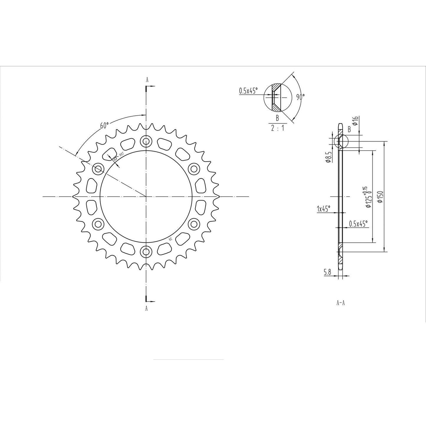 BikeMaster Rear Sprocket 520 - 38-Tooth 240 897 38_130163
