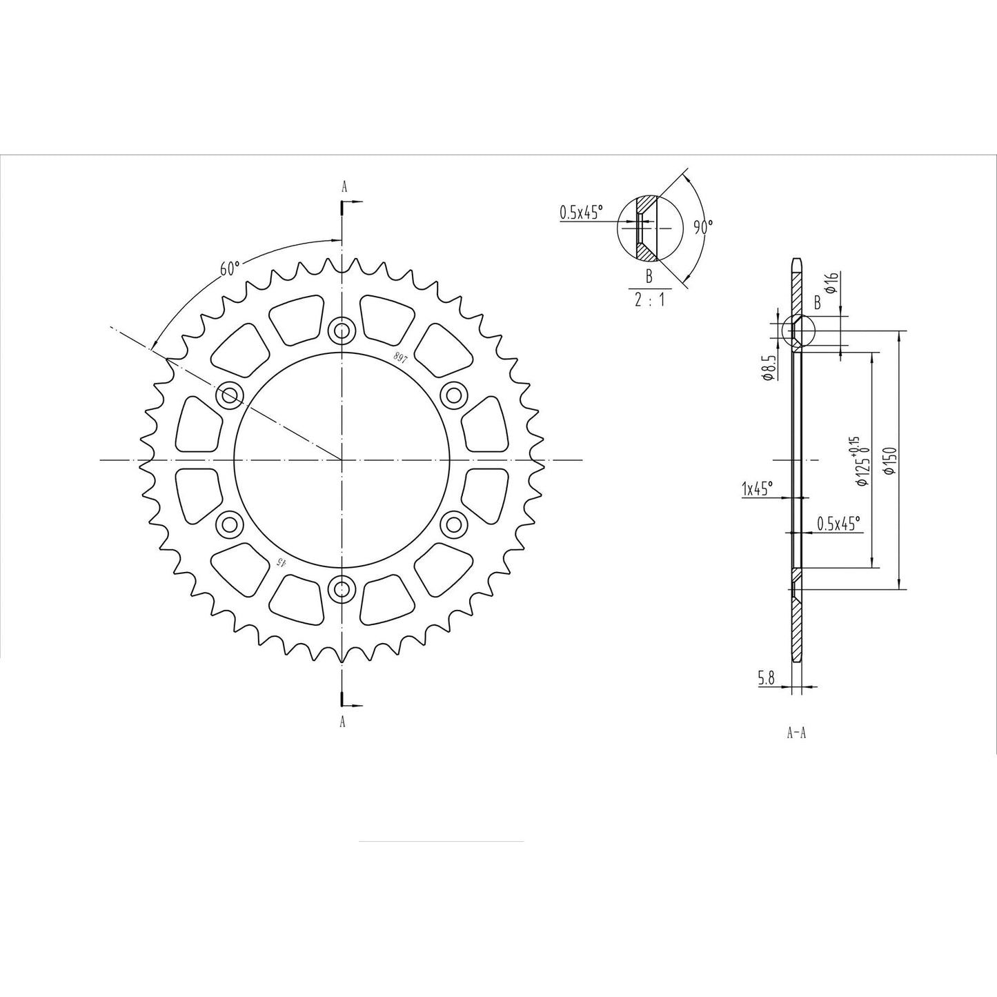 BikeMaster Rear Sprocket 520 - 45-Tooth 240 897 45_130167