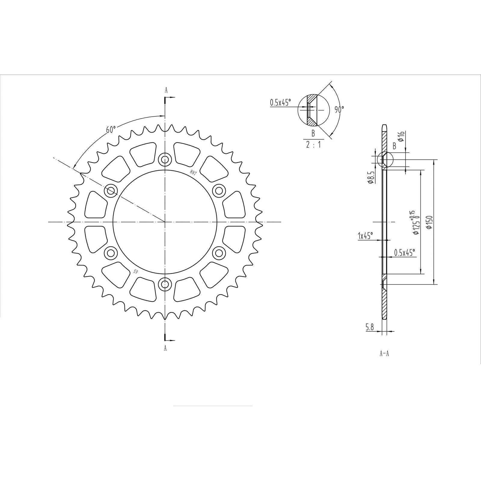 BikeMaster Rear Sprocket 520 - 45-Tooth 240 897 45_130167