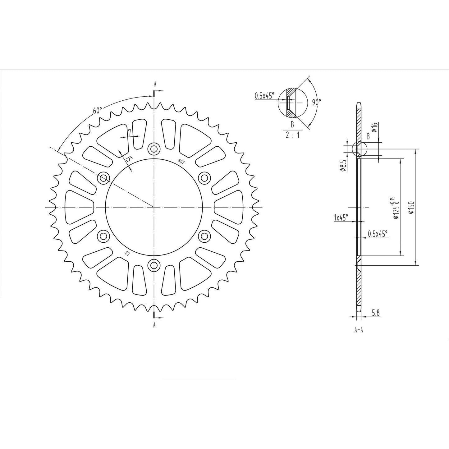 BikeMaster Rear Sprocket 520 - 52-Tooth 240 897 52_130171